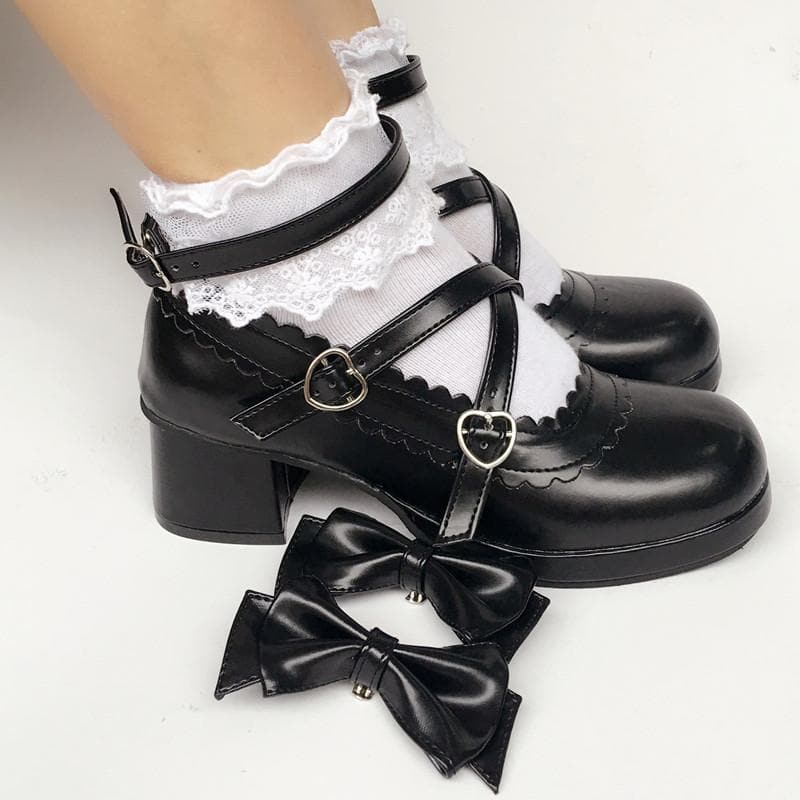SP167935 Made Bow Black Detachable Lolita Shoes Custom
