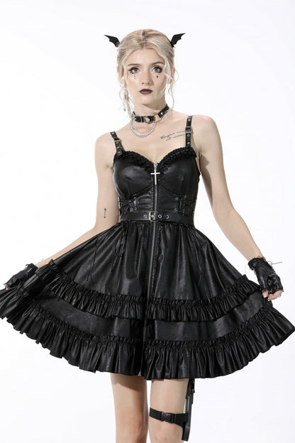 Layered Strap Gothic Dress with Buckles and Zippers