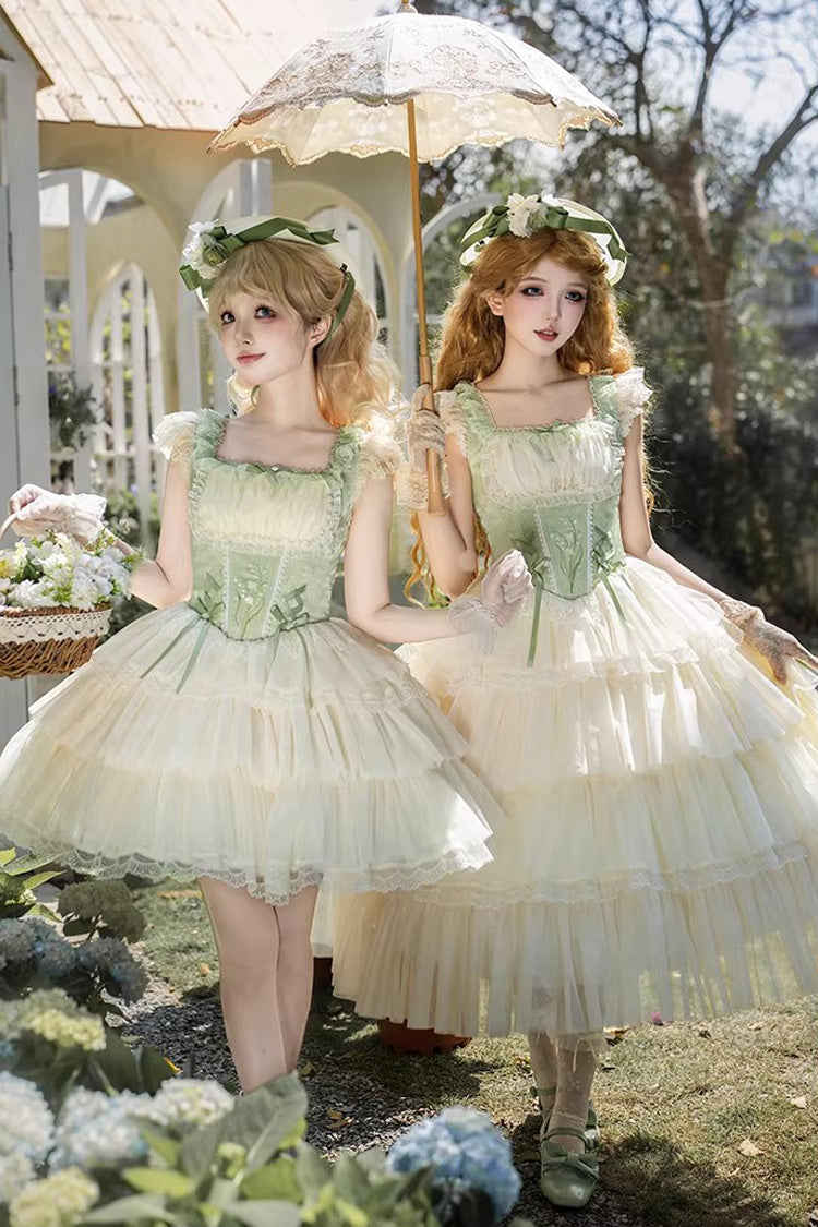 Fishbone Embroidered Sweet Lolita Jumper Dress - Green Letters & Poems