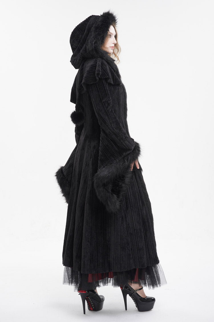 Gothic Women's Hooded Coat with Fluffy Long Bell Sleeves and Flared Silhouette