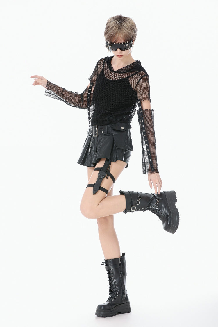 Punk Shorts with Eyelets and Asymmetric Pleated Belt