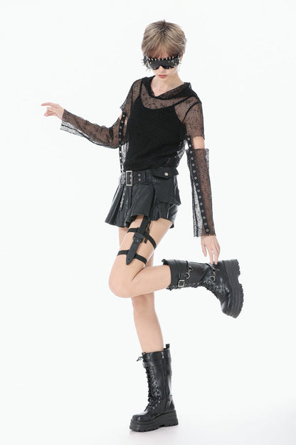 Punk Shorts with Eyelets and Asymmetric Pleated Belt