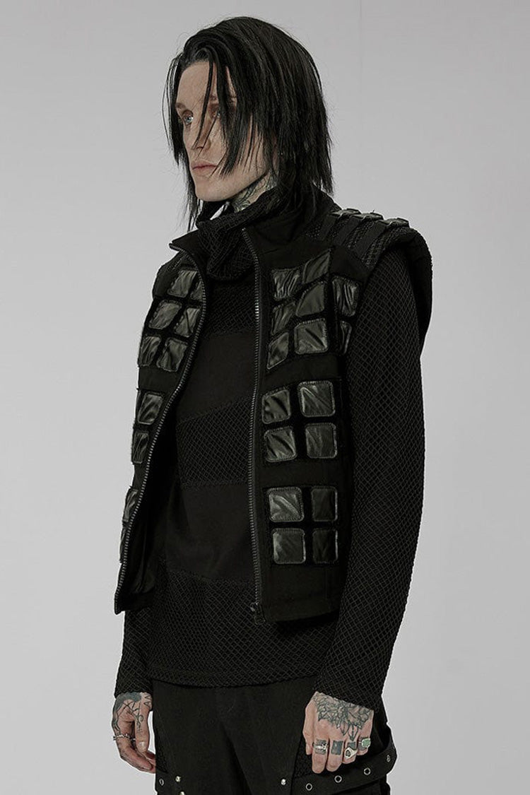 Geometric Patterned Padded Shoulder Webbing Buckle Vest