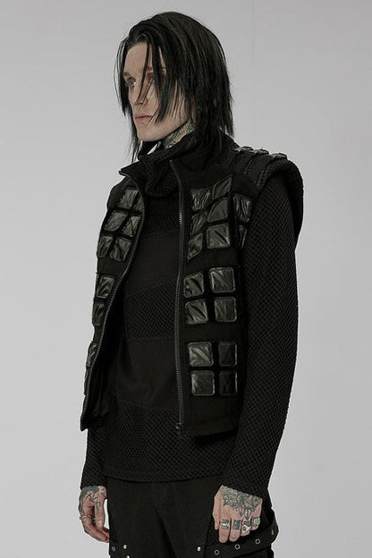 Geometric Patterned Padded Shoulder Webbing Buckle Vest