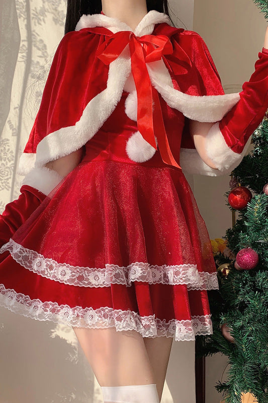 Japanese New Year Double-Layered Lace Bowknot Strapless Lolita Dress