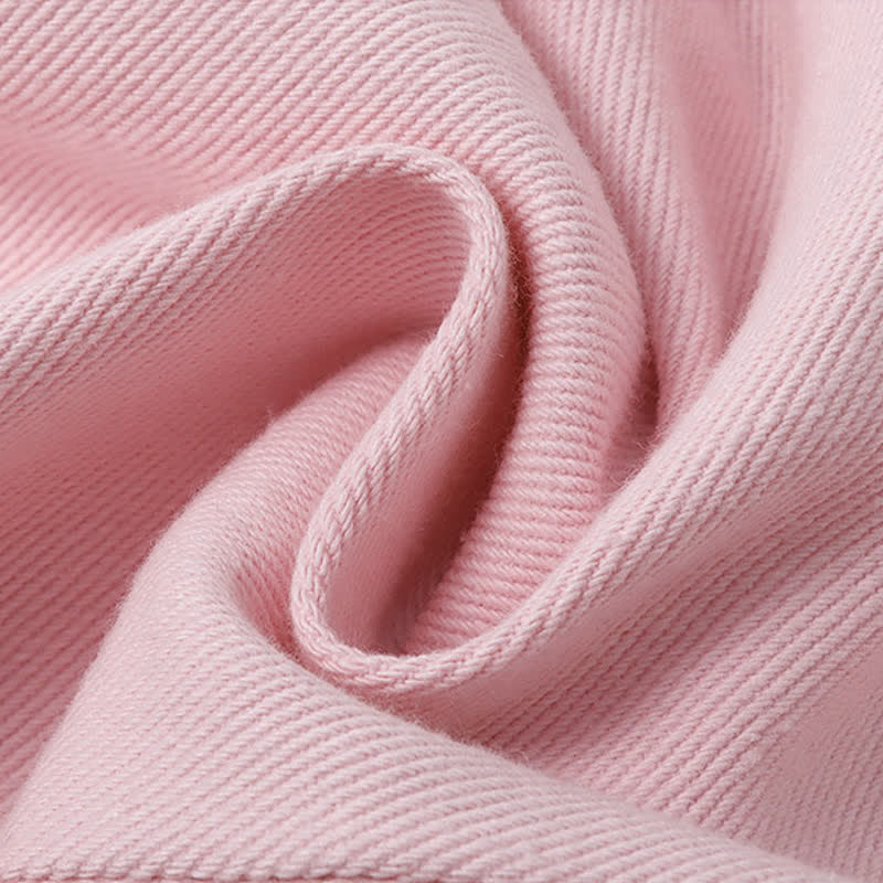 Set Sleeve Denim Puff Shirt Flared Pink Pants