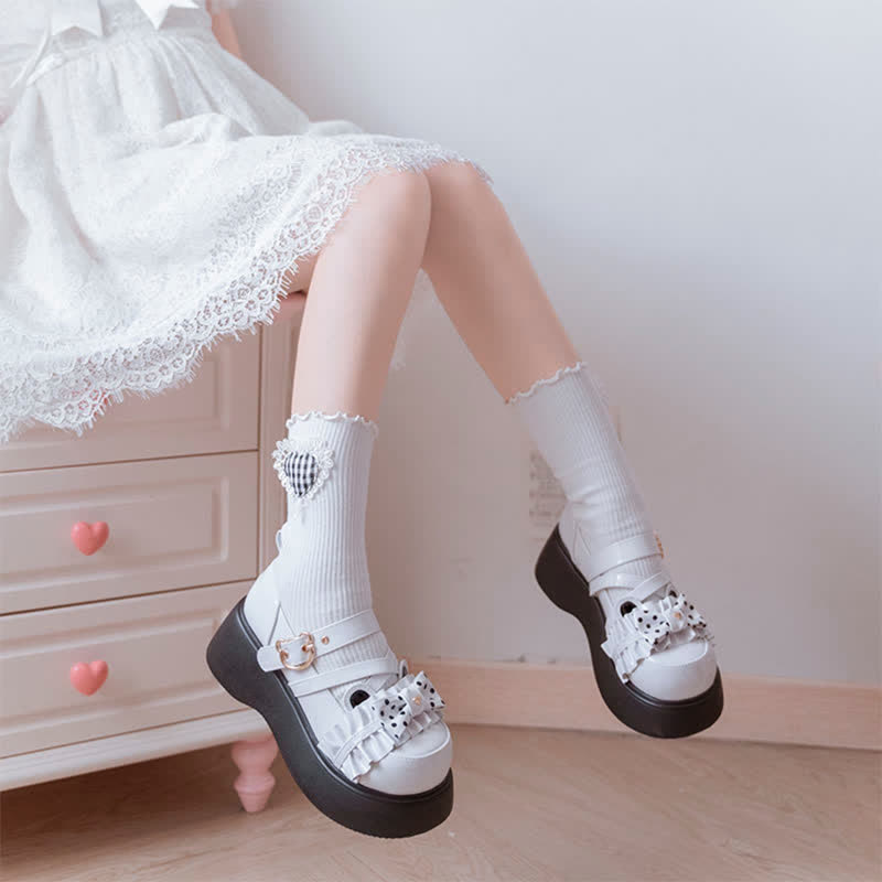 Chaussures Lolita à plateforme avec nœud à pois et ours de dessin animé