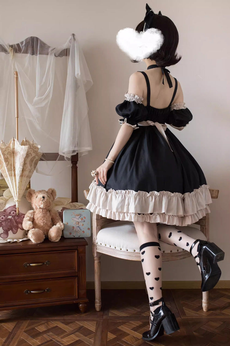 High-Waisted Asymmetric Ruffled Bowknot Gothic JSK