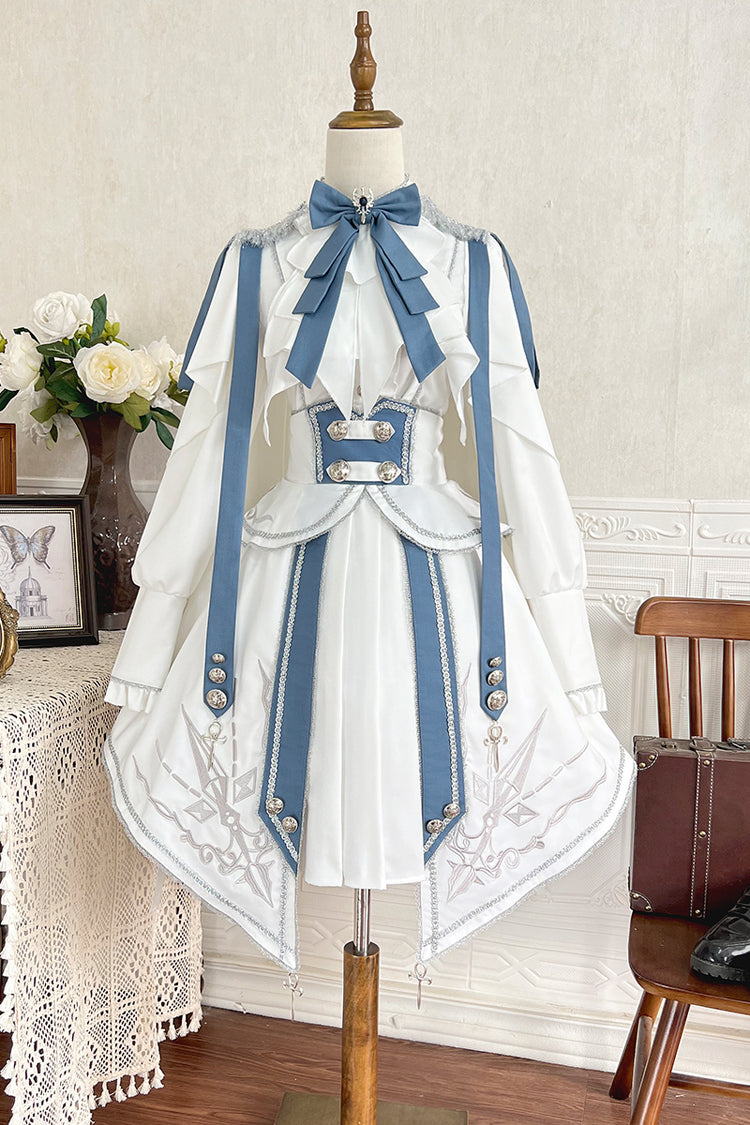 White Blue Star Knight Print Punk Military Princess Handsome Ouji Skirt