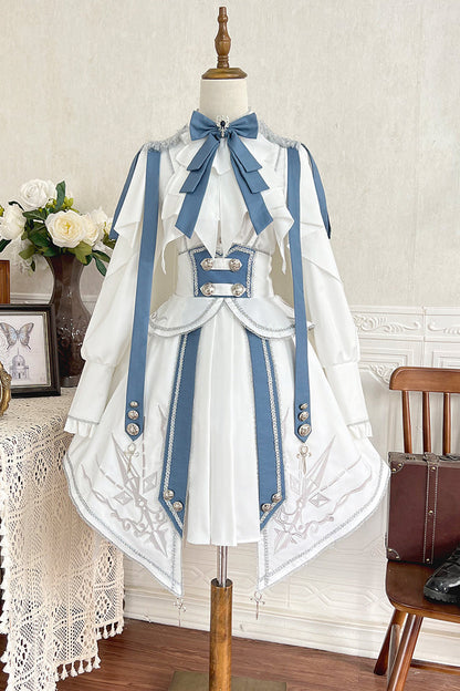 White Blue Star Knight Print Punk Military Princess Handsome Ouji Skirt