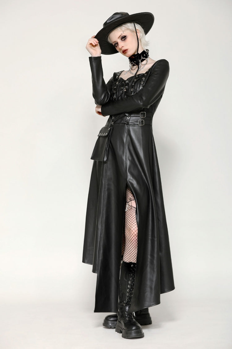 Jet Black Cut-Out Side Slit Asymmetrical Hem Punk Dress