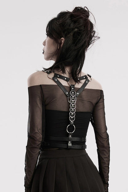 Steampunk Harness with Double Shoulder Straps and Metal Rings for Her