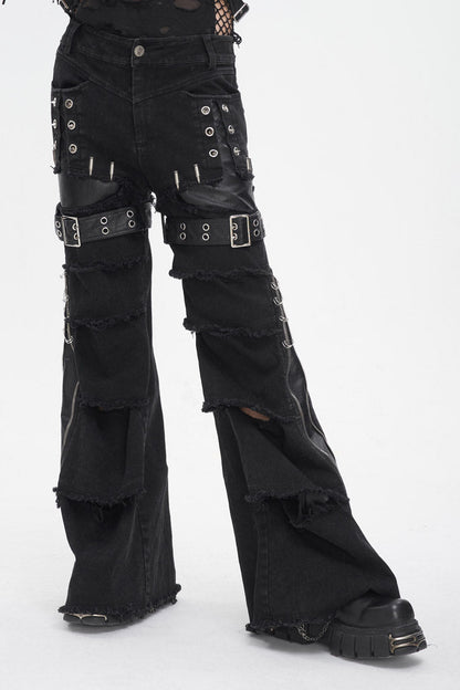 Men's Punk Flared Pants in Spliced Black Faux Leather