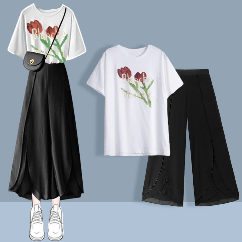 T-Shirt Set Chiffon Split Printed Pants Chic