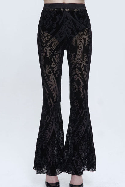 Punk Women's Flared Trousers with Elastic Waist and Flocked Jacquard Fabric