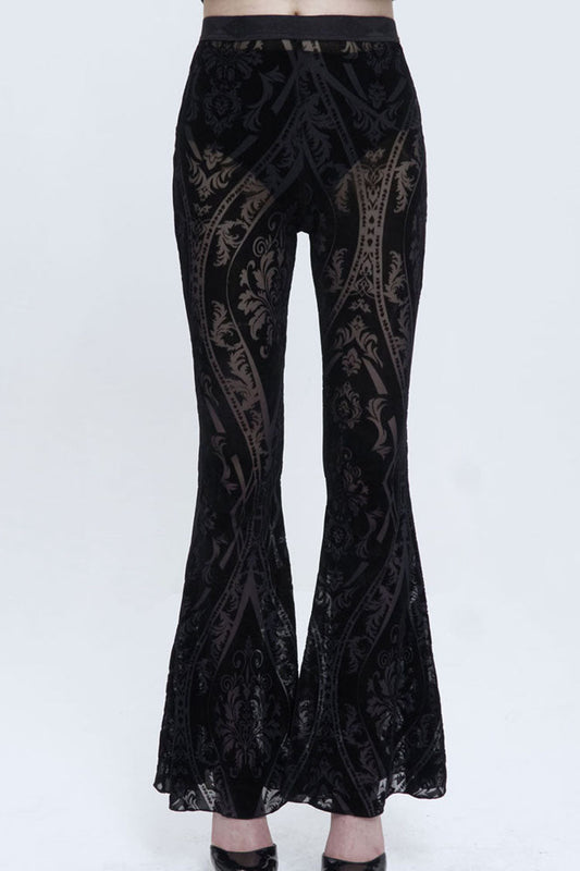 Punk Women's Flared Trousers with Elastic Waist and Flocked Jacquard Fabric