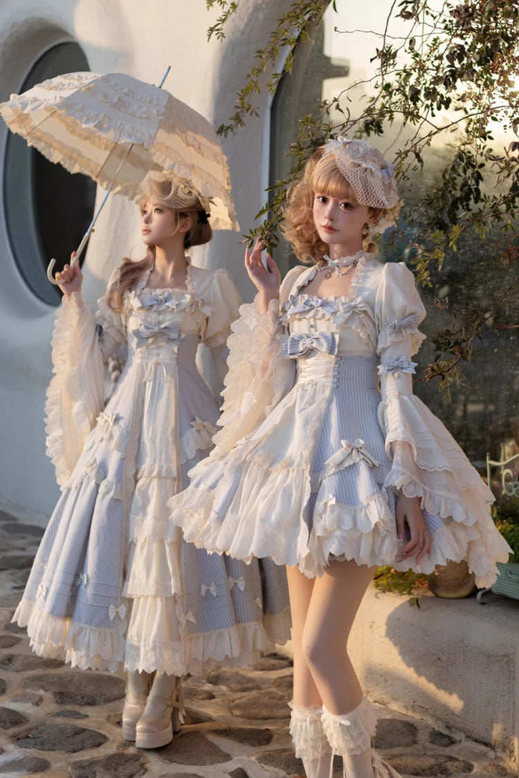 Sleeveless Double Printed Ruffled Open Bow Lace-Up Sweet Lolita JSK Short