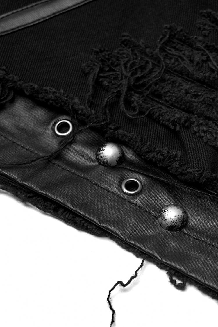 Steampunk Women's Skirt with Slim Fit Ripped Metal Nail Embellishments and Star Print
