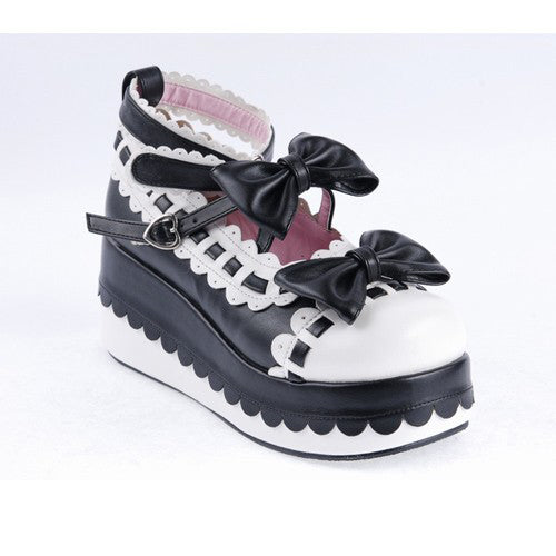 Lolita Shoes with Bow Decoration and Ankle Straps, PU Round Toe