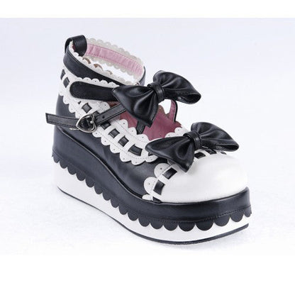 Lolita Shoes with Bow Decoration and Ankle Straps, PU Round Toe