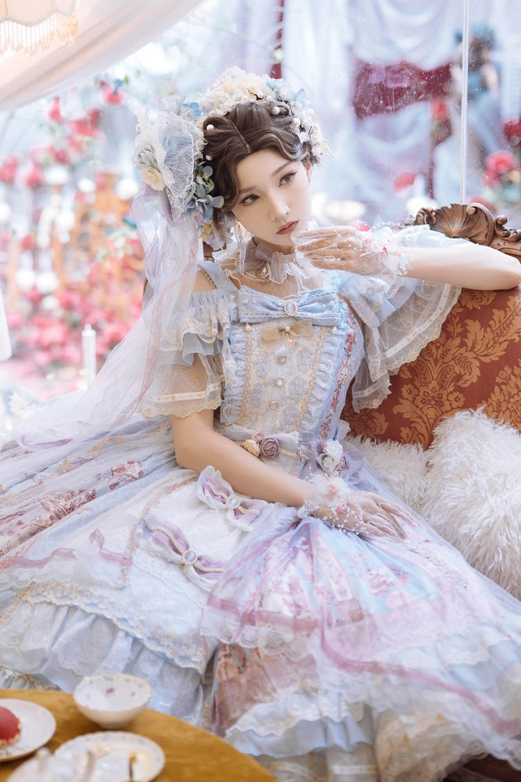 Off-Shoulder Open-Front JSK Set with Hanayome Bow and Lace