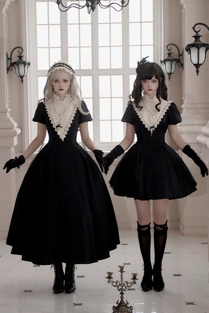 Letters and Poems Nocturne Nun Long Sleeves Ruffle Gothic Lolita Short Dress