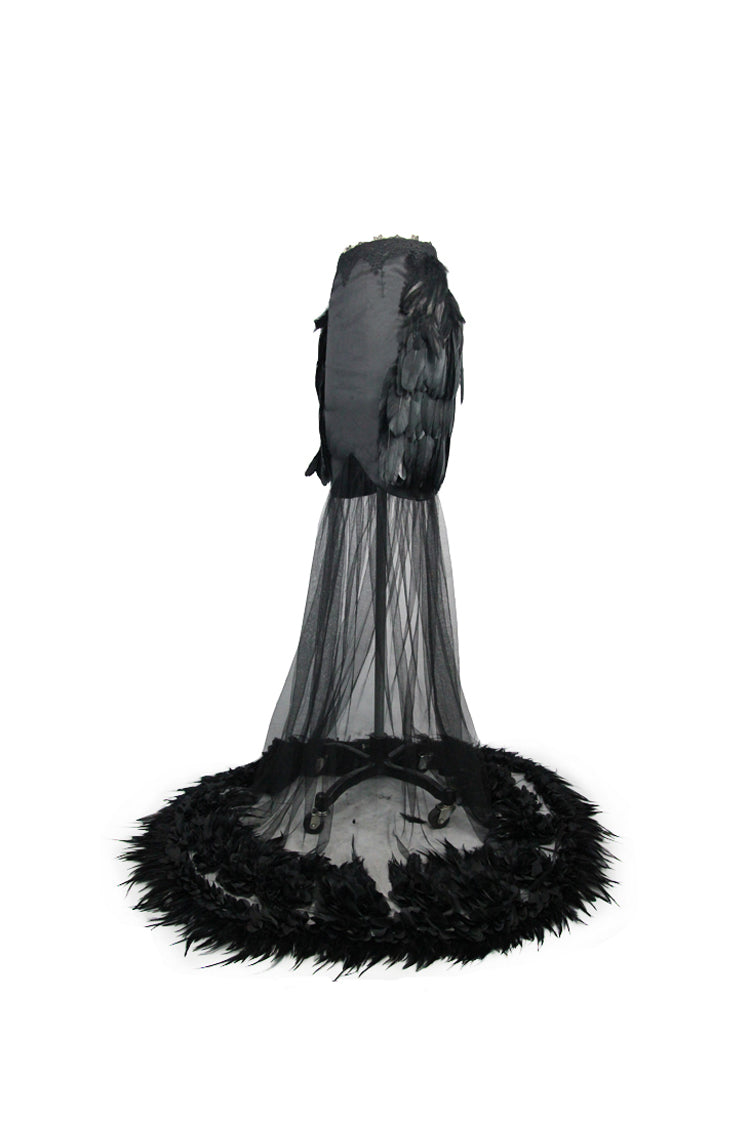 Satin Gothic Skirt with Feather Hem and Fishtail Silhouette