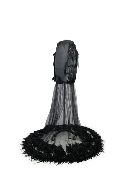 Satin Gothic Skirt with Feather Hem and Fishtail Silhouette