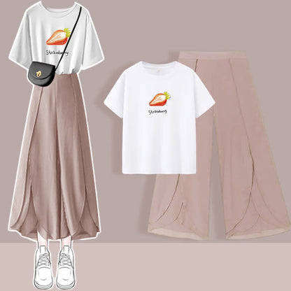 T-Shirt Set Chiffon Split Printed Pants Chic