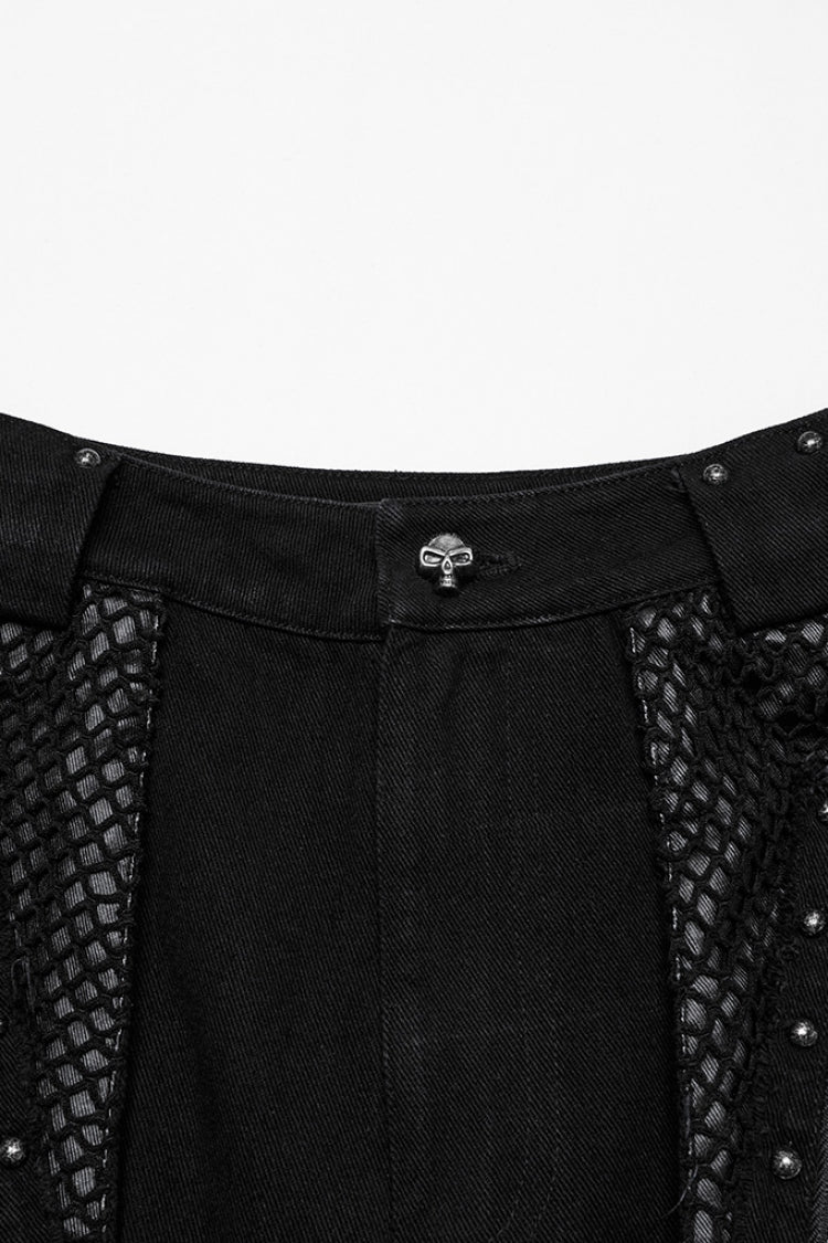 Detachable Punk Pants with Unfinished Edges and Mesh