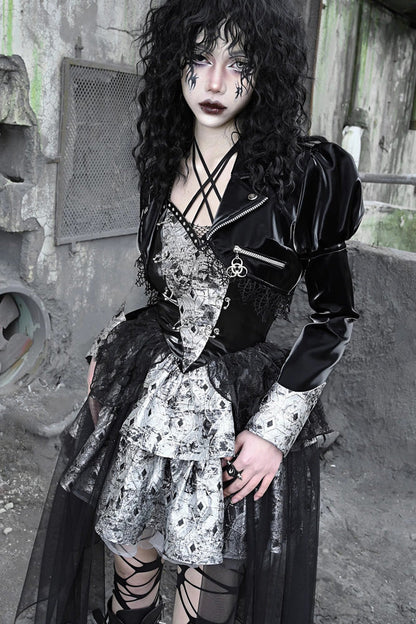 Liquid Invasion Halterneck Print Ruffle Gothic Lolita Jsk Dress