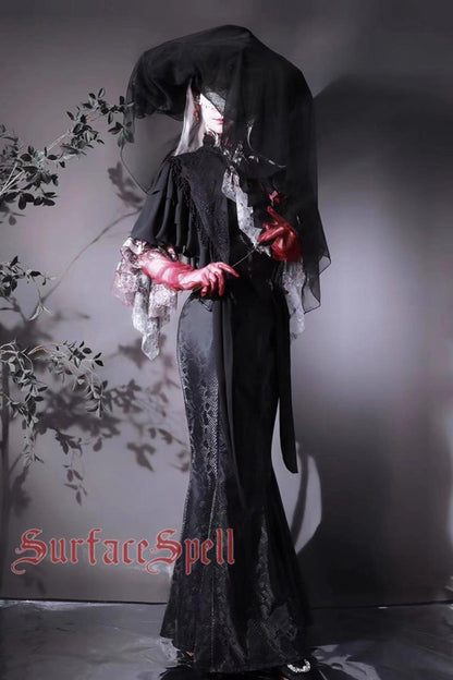Snake Print Flared Fishbone Mermaid Gothic Lolita Skirt in Black Faux Leather
