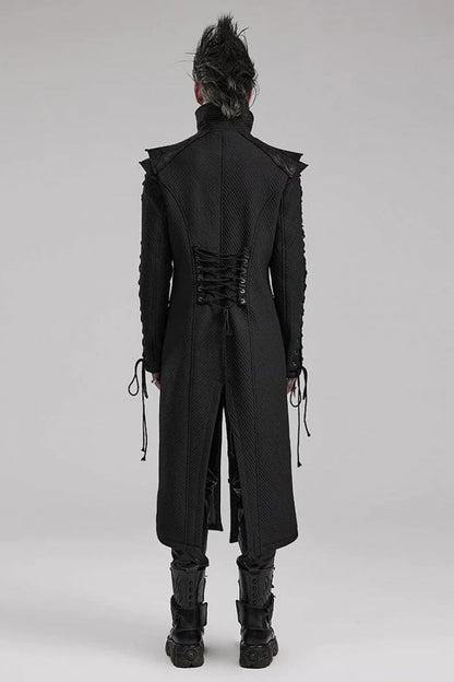 Men's Gothic Long Coat with Horizontal Stripes Eyelet String Side Detail