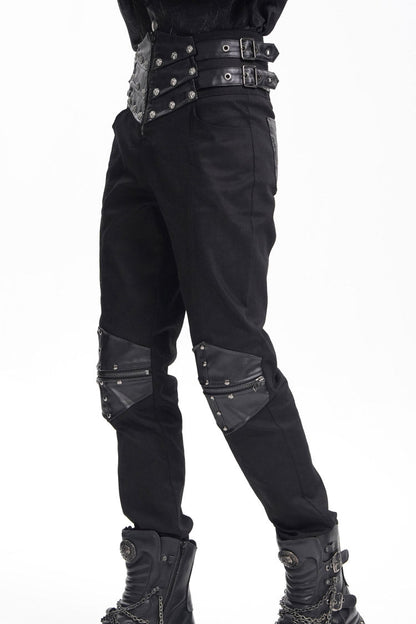 Men's Gothic Pants with Studs and Buckle-Up