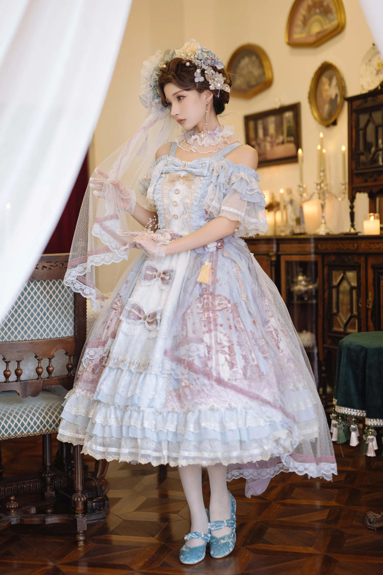 Off-Shoulder Open-Front JSK Set with Hanayome Bow and Lace