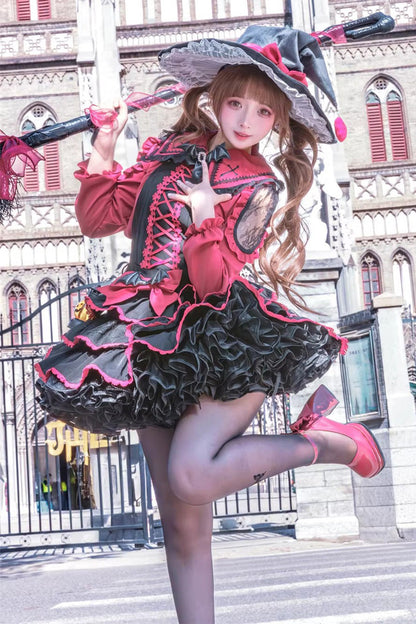 Showa Cake Witch Lolita JSK with Lace-Up Back - Noir