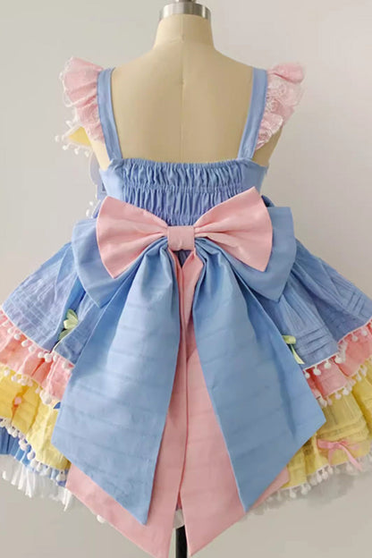 Cute Candy Bow Sweet Lolita JSK with Pennant in Yellow Blue Pink