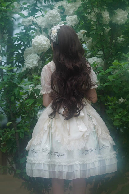 Summer Lily of The Valley Multi-layer Print Ruffle Embroidery Sweet Lolita Jsk Dress 2 Colors