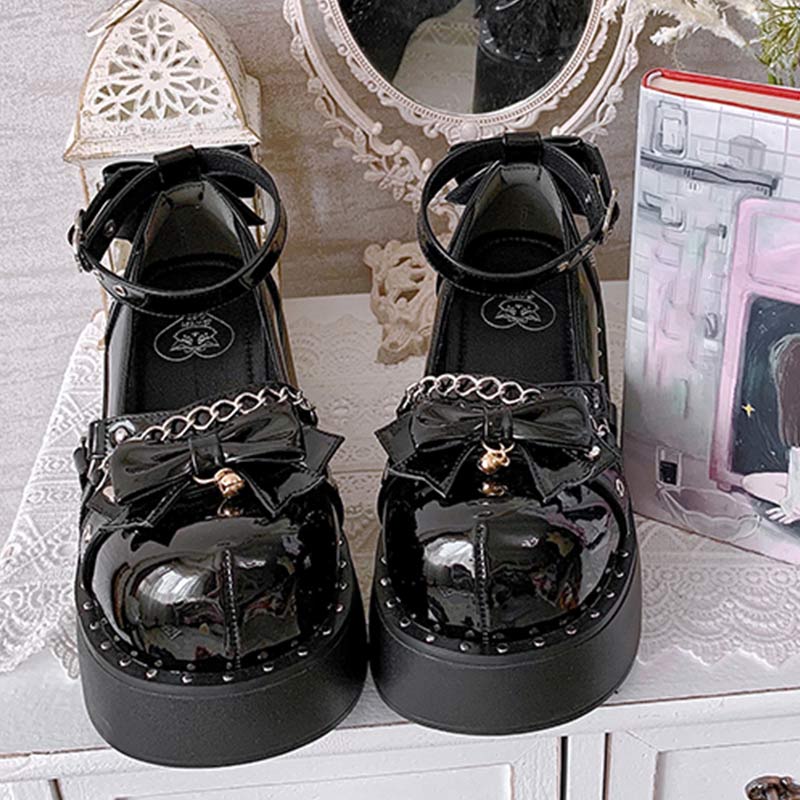 Lolita Mary Janes Schuhe mit Schleife und Kette