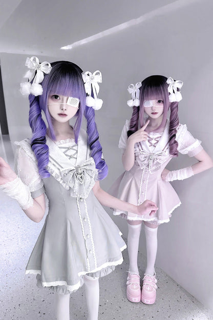 Print Bowknot Jirai Kei Japanese Dress Set