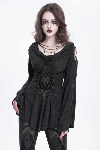 Embroidered Goth Blouse with Flared Sleeves - Women