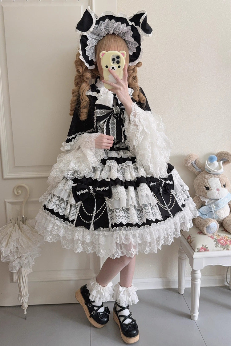 Knot of the Crossed Heart Sleeveless Multi-Layered Ruffle Hanayome Cardigan Bowknot Lace Lace-Up Sweet Lolita Jsk Dress