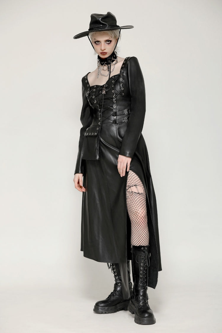 Jet Black Cut-Out Side Slit Asymmetrical Hem Punk Dress
