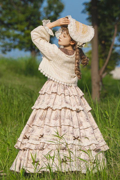 Evening Glam Multilayer Printed Ruffled Bow Laced Elegant Gown