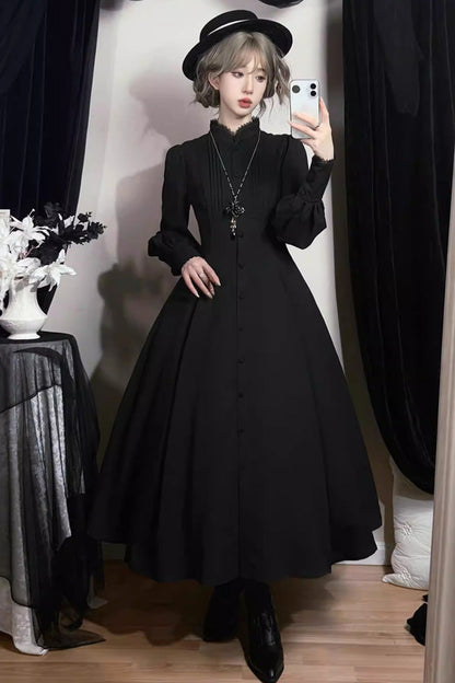 Long Puff Sleeves Gothic Elegant Dress - Astrea
