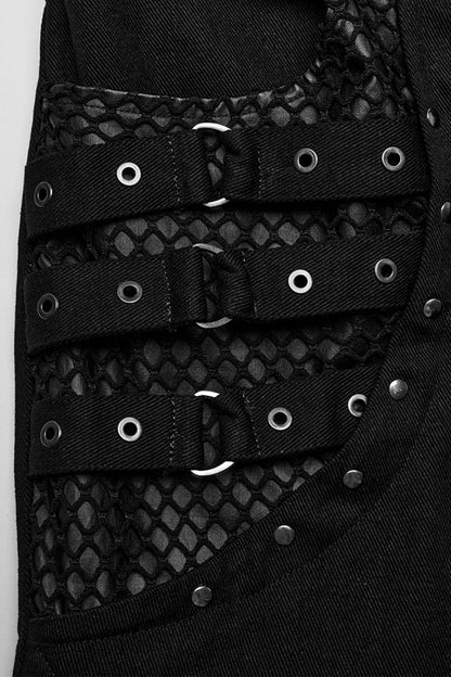 Gothic Flared Pants with Lace-Up Mesh Detailing