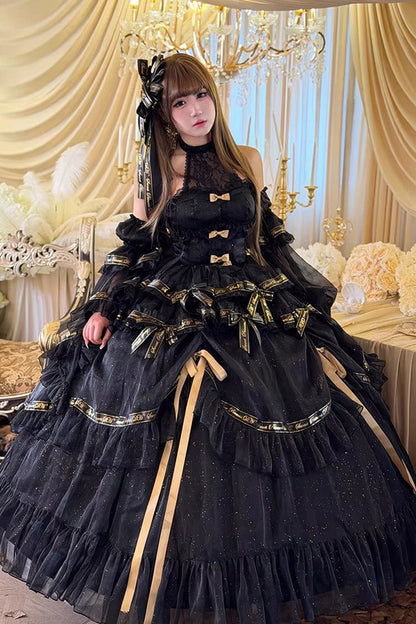 Double-Layered Ruffled Princess JSK with Bow Accents