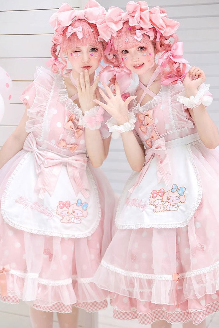 Pink Short Sleeves Melody Print Ruffle Bow Sweet Lolita Dress
