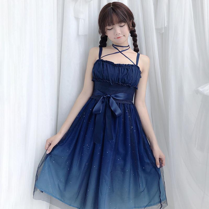 Starry Sky Ruffle Tulle Slip Dress