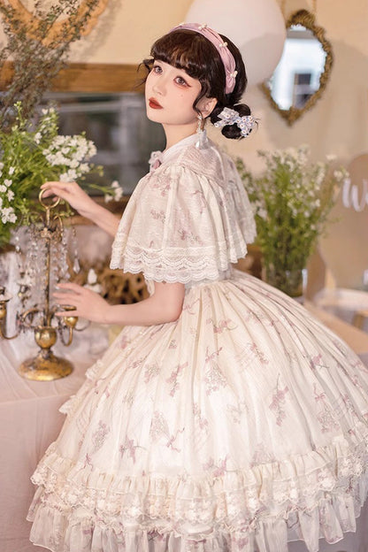 Bellflower Print Ruffled Lace Sweet Princess Gown